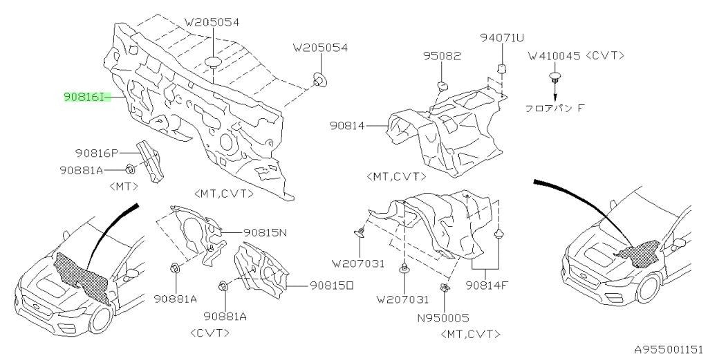 Genuine Subaru Toe Board Insulator OEM 90815-VA0500