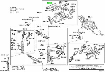 Lexus RX270/350/450H Front Apron to Cowl Side Lower Front Member RH 53733-480300