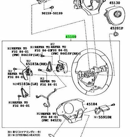 OEM TOYOTA Lexus RX270/350/450H BLACK/BLACK Steering Wheel Assy 45100-48460-C01