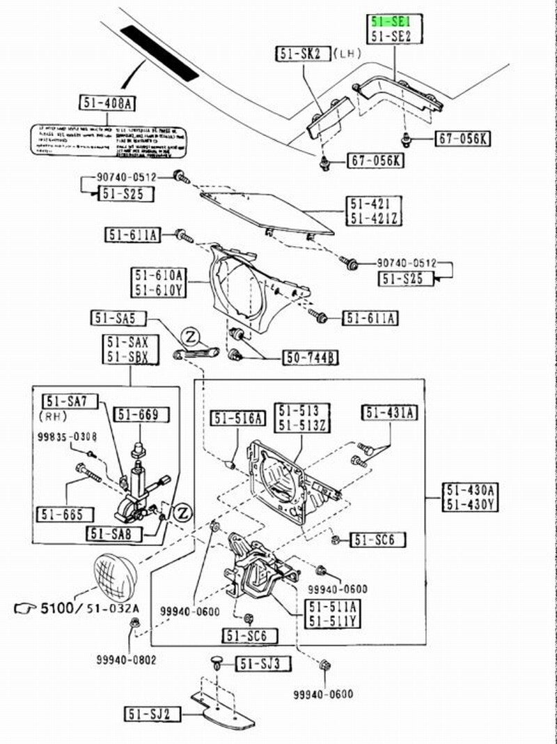 Genuine 1990-1997 Mazda Miata Retractable Protector Set NA01-51-SE1 NA01-51-SE21