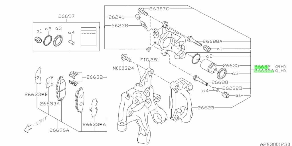 Genuine Subaru Rear Brake Caliper RH LH Set Padless OEM 26692FG021 26692FG0310