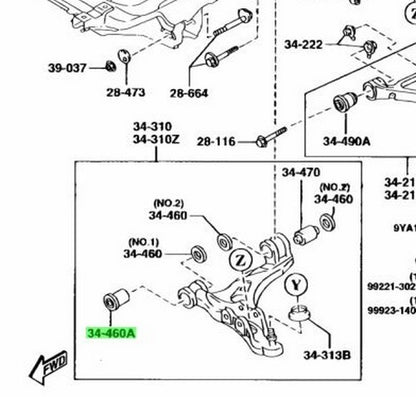OEM Mazda FD01-34-460B Front Lower Arm Bushing RX-7 FD3S Suspension Genuine1
