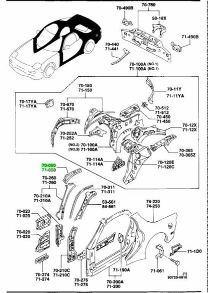 OEM MAZDA INNER ROOF RAIL RH/LH SET RX-7 FD3S FD01-70-050 FD01-71-0500
