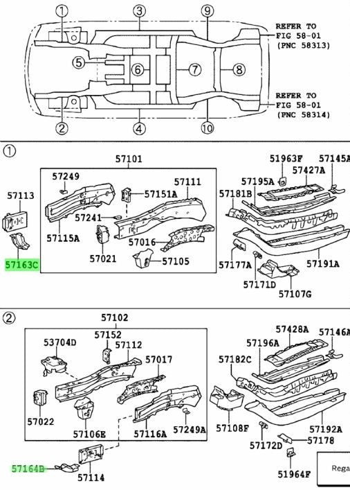OEM TOYOTA Front Crossmember No.1 Reinforcement RH LH 57163-48020 57164-480201