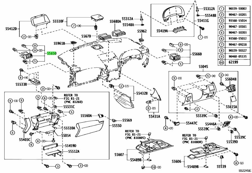TOYOTA Lexus RX270/350/450H InstrumentPanel RegisterAssembly No.1 55650-48070-C00