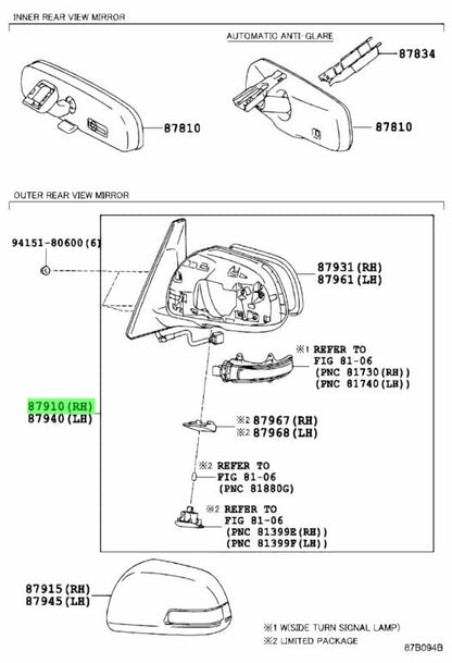 OEM Toyota 4Runner Outer Door Mirror Passenger Side 87910-35B90 New2