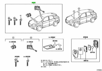 OEM TOYOTA LEXUS RX270/350/450H Door Lock Cylinder Set SmartKeyCard 69005-484400