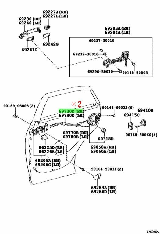 OEM Genuine TOYOTA LEXUS Rear Door Lock Remote Control Cable RH LH 69730-48060×20