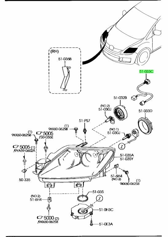 Genuine Mazda CX-7 ER3P Headlamp Bulb Socket OEM E221-51-1551