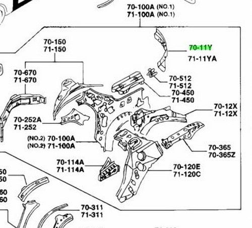 OEM MAZDA INNER PILLAR 'C' (R) REAR RX-7 FD3S FD01-70-11Y1