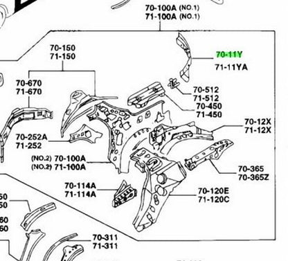 OEM MAZDA INNER PILLAR 'C' (R) REAR RX-7 FD3S FD01-70-11Y1