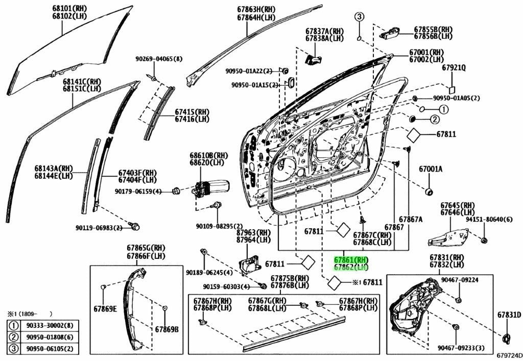 NEW Genuine Toyota FR Door Weatherstrip Seal R&L Set OEM 67861-50060 67862-500500