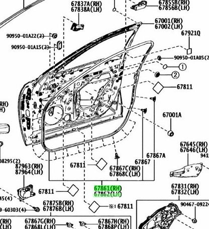 NEW Genuine Toyota FR Door Weatherstrip Seal R&L Set OEM 67861-50060 67862-500501