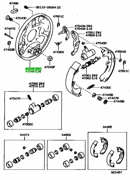 Toyota Genuine 47044-12070&47043-12070 Rear L and R SET Brake Backing Plate1
