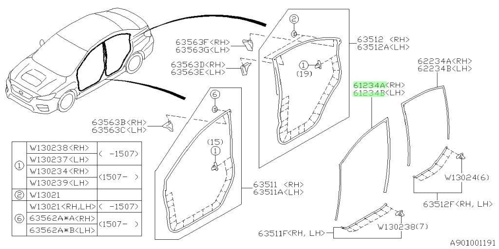 NEW Genuine Subaru Front Door Window Run Channel R&L Set OEM 63527VA/100-1100