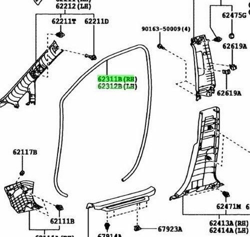 LEXUS RX270/350/450H FrontDoor Opening Trim Weatherstrip 62311-48070 62312-480701