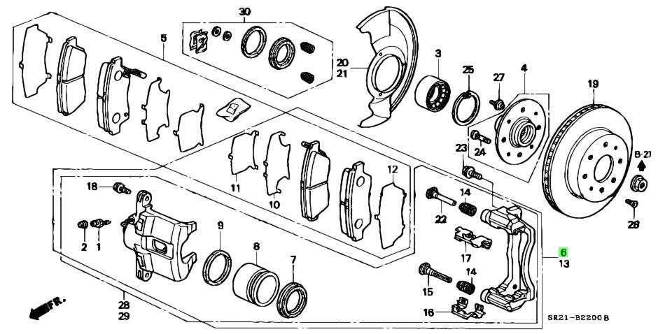 OEM Honda Civic EG6 Del Sol Right Front Brake Caliper 45210-SR3-V02 Genuine0
