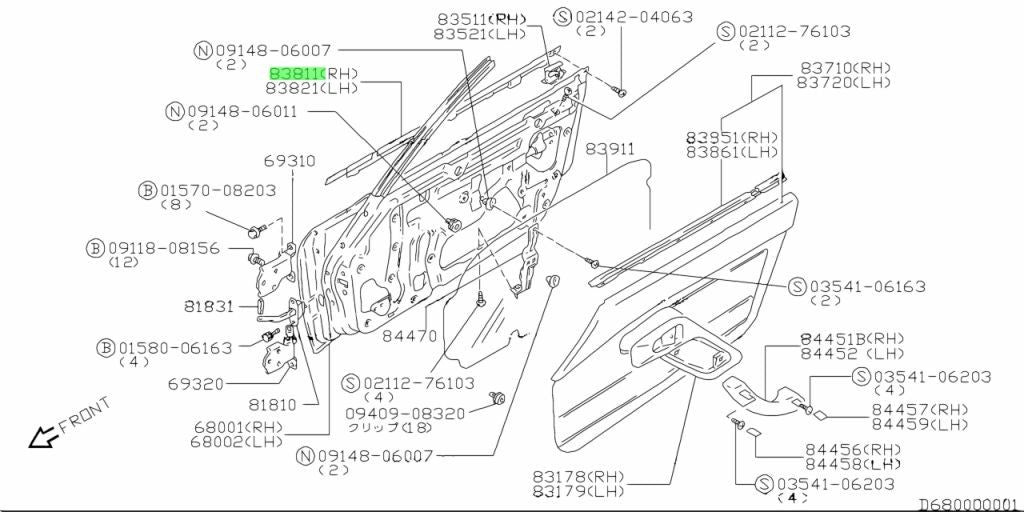 83811-80F00-000 Suzuki Weatherstrip,fr dr out,r 8381180F00000, New Genuine OEM P1