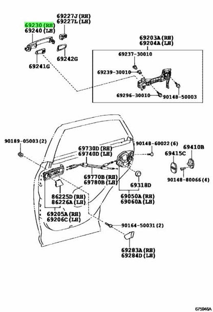 TOYOTA LEXUS RX270/350/450H Rear Door OutsideHandle RH Garnet Red 69210-76010-D10