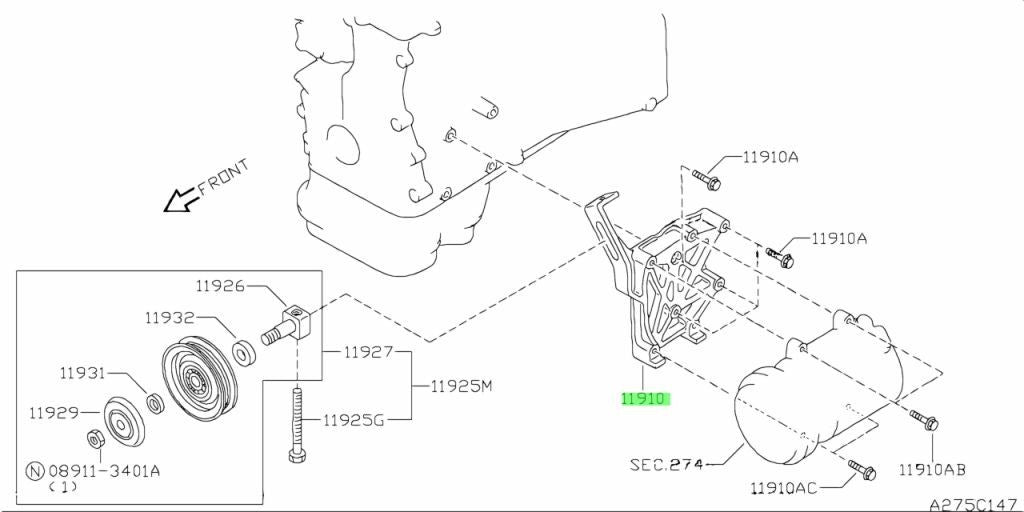 NEW Genuine Nissan A/C Compressor Mounting Bracket OEM 11910-65F-001