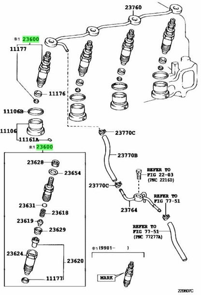 TOYOTA OEM HOLDER & NOZZLE SET, NOZZLE 23600-69105(×4) Genuine1