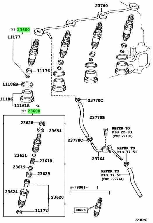 TOYOTA OEM HOLDER & NOZZLE SET, NOZZLE 23600-69105(×4) Genuine1