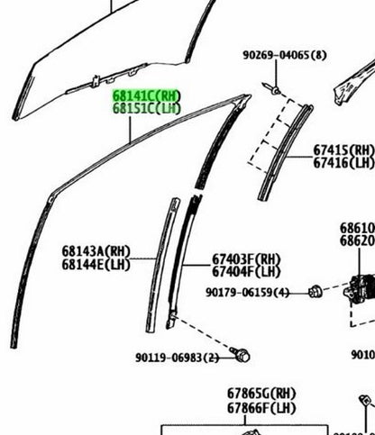 Genuine Toyota Front Door Glass Run Channel R&L Set OEM 68141-50050 68151-500601