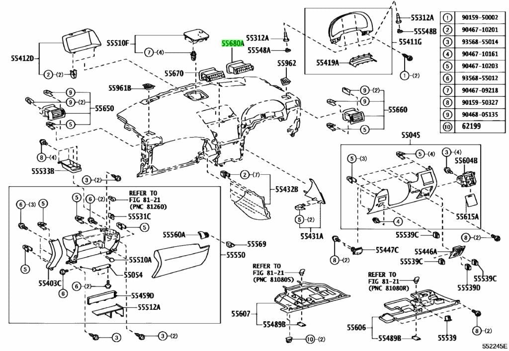 TOYOTA LEXUS RX270/350/450H Instrument Panel Register Assembly No.4 55680-480600