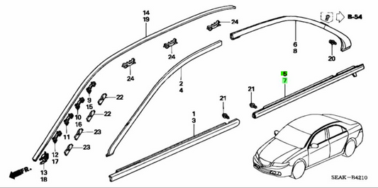OEM Rear MOLDING ASSY DOOR R&L SET Honda Accord ABA-CL8 72950/72910-SEA-013