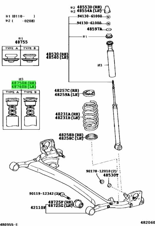 Genuine Toyota Rear Suspension Support Boot x2 48750-52010 Echo Funcargo Platz1