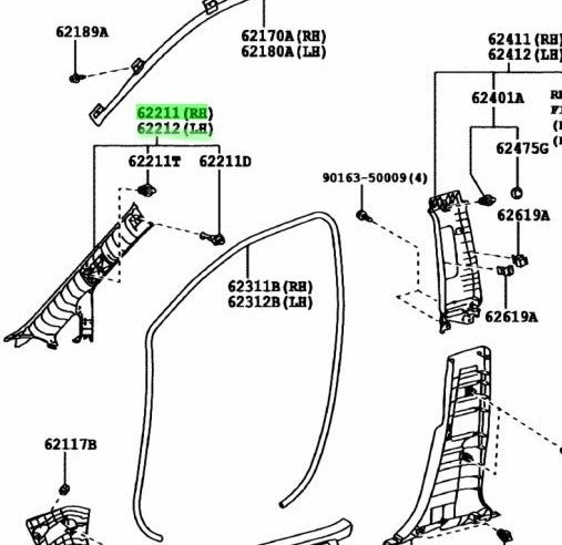 LEXUS RX270/350/450H Front Pillar Garnish LT.GRAY 62210-48130-B1 62220-48140-B11
