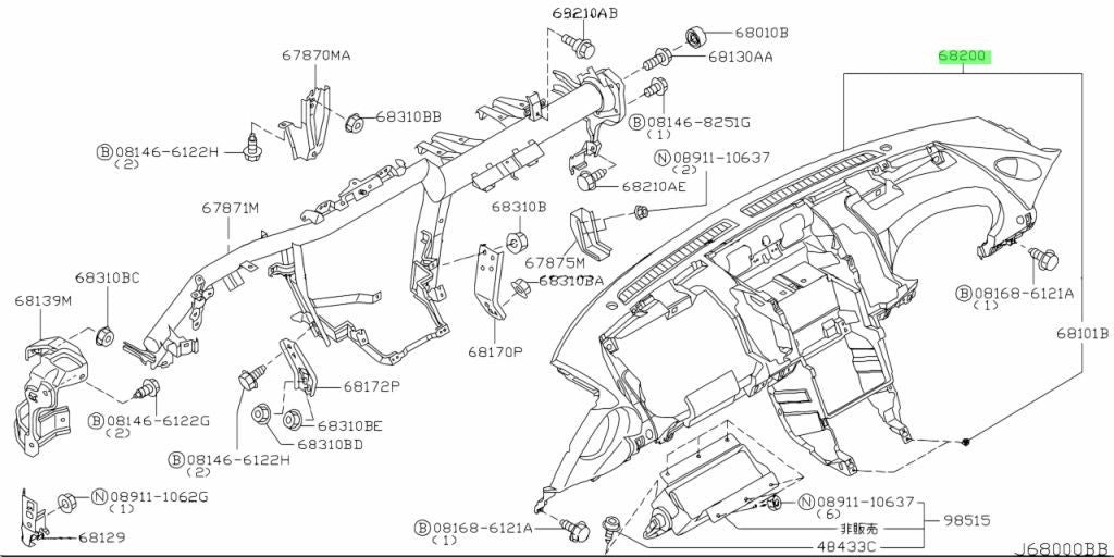 Genuine Nissan Fairlady Z Z33 RHD Dashboard Instrument Panel 68200-CD40A OEM0