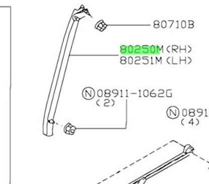 New Genuine Nissan Front Door Window Guide Rail RH 80240-22U00 OEM0