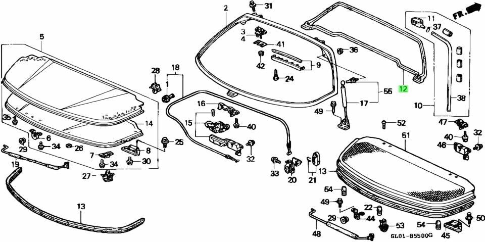 OEM 1991-2001 Acura NSX Weatherstrip Assembly, Rear Hatch