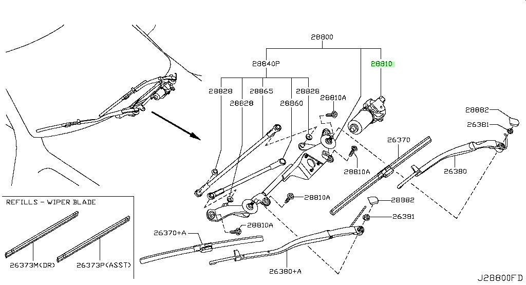 Genuine Nissan GT-R R35 Windshield Wiper Motor Assy OEM 2009-2025 28810-JF30A0