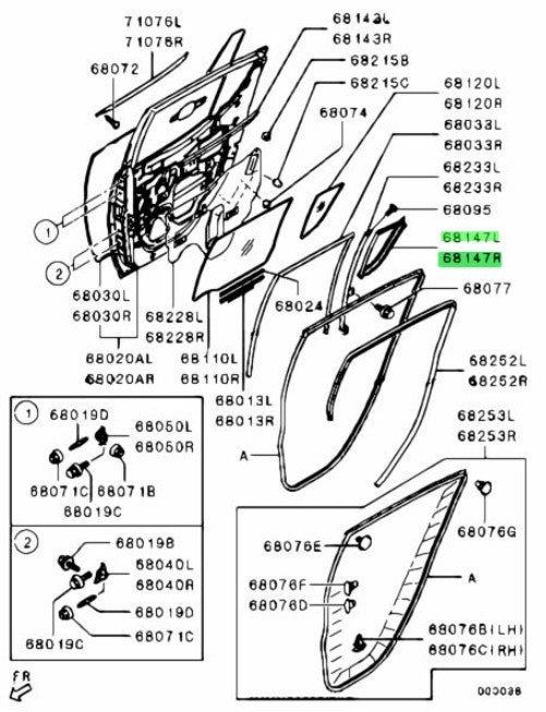 Mitsubishi RR Door Stationary Window Weatherstrip L＆R Set OEM MN117/605--6061
