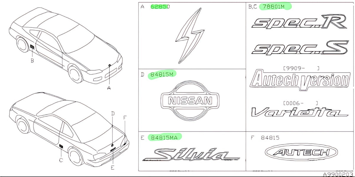 S15 Silvia Emblem Badge Set of 5 Nissan Genuine