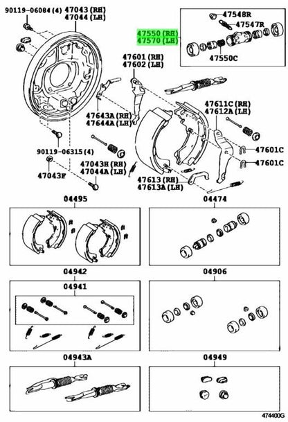 OEM CYLINDER ASSY, REAR WHEEL BRAKE R&L SET Genuine Toyota HiAce Van 47550-261401