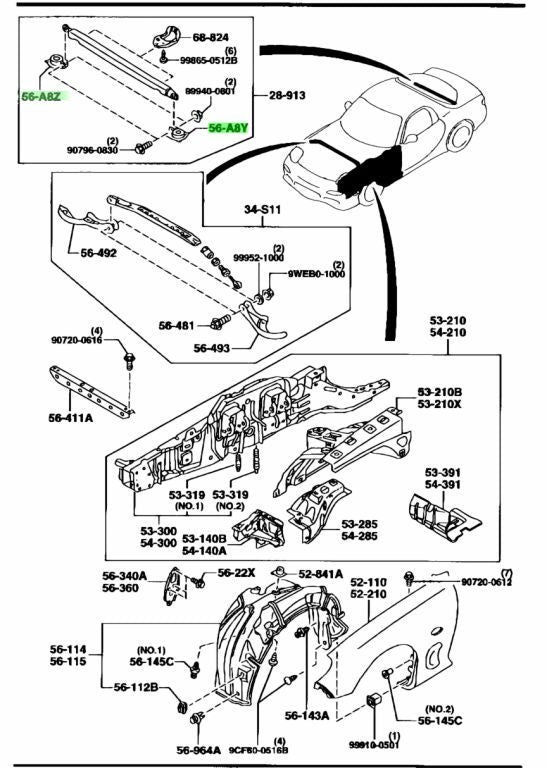 OEM MAZDA STRUT BAR BRACKET LH/RH SET RX-7 FD3S FD01-56-A8Y FD01-56-A8Z0