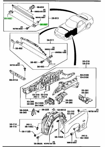 OEM MAZDA STRUT BAR BRACKET LH/RH SET RX-7 FD3S FD01-56-A8Y FD01-56-A8Z0