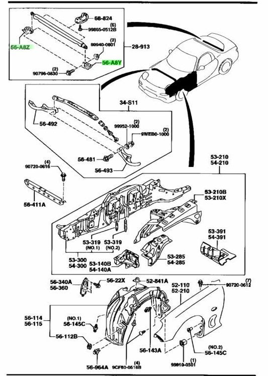 OEM MAZDA STRUT BAR BRACKET LH/RH SET RX-7 FD3S FD01-56-A8Y FD01-56-A8Z0