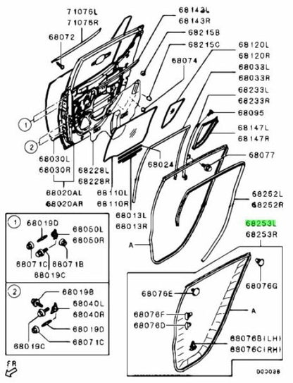 Genuine Mitsubishi RR Door Outer Opening Weatherstrip L＆R Set MN136737 MN1367381