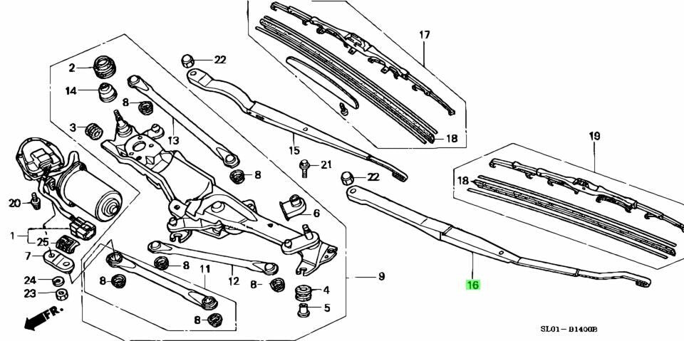 RHD OEM HONDA ARM, WINDSHIELD WIPE (Rpassenger seat)  NSX ABA-NA1 ABA-NA2 LA-NA1