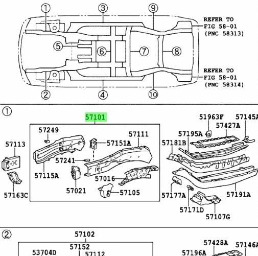 OEM Genuine TOYOTA Lexus Front Side Member Sub-Assembly Right Hand 57027-489001