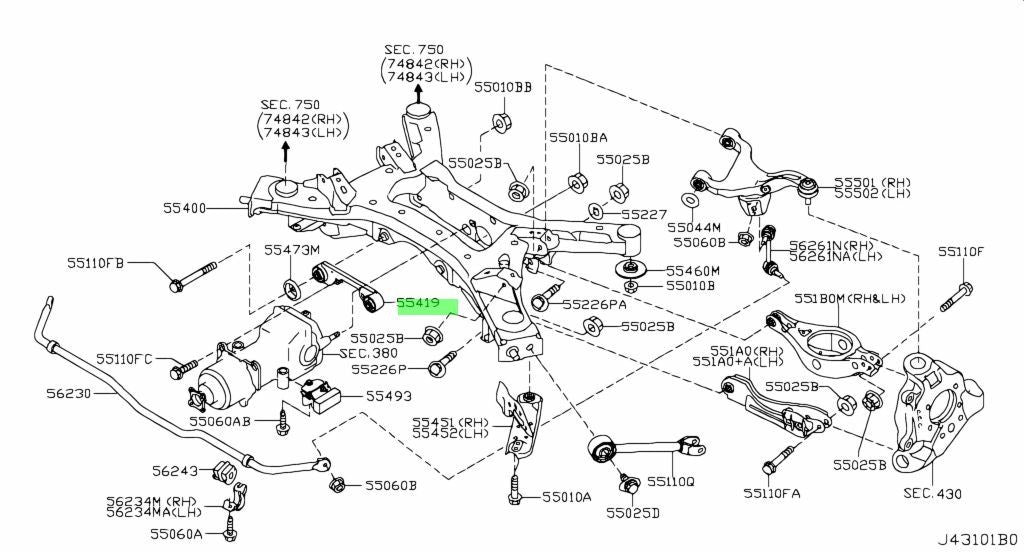 OEM Genuine Nissan Differential Mounting Bracket Murano Z51 55419-JN90A NEW1