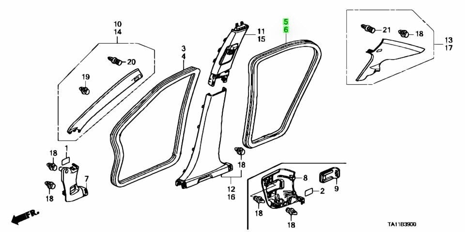 OEM Honda SEAL RR DOOR OPENING *NH167L* R&L SET Accord CP2 2008-2013
