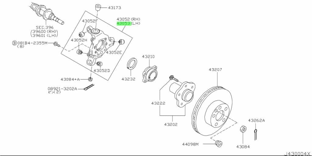 Genuine Nissan 350Z Z33 Rear Left Knuckle Spindle 43019-AL500 OEM0