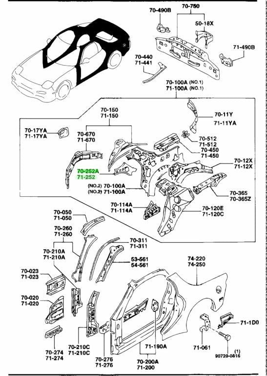 OEM MAZDA ROOF RAIL REINFORCEMENT RH/LH SET RX-7 FD3S FD01-70-252A FD01-71-252A0