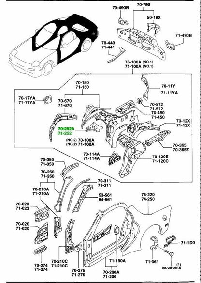 OEM MAZDA ROOF RAIL REINFORCEMENT RH/LH SET RX-7 FD3S FD01-70-252A FD01-71-252A0