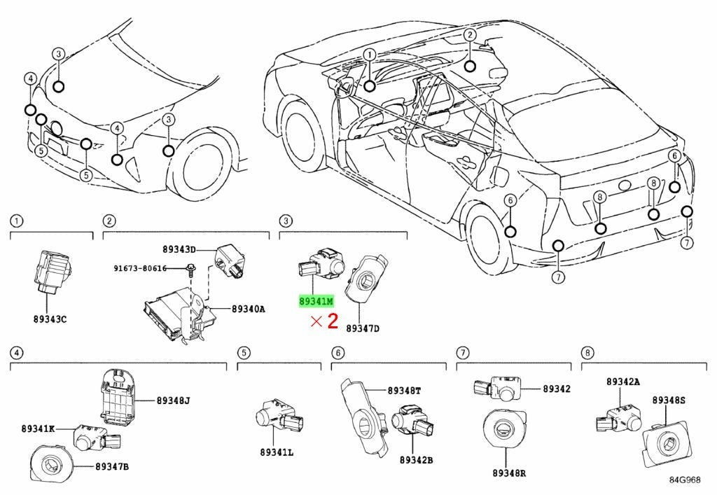 Genuine Toyota Parking Sensor White Pearl 070 Set of 2 OEM 89341-58070-A01